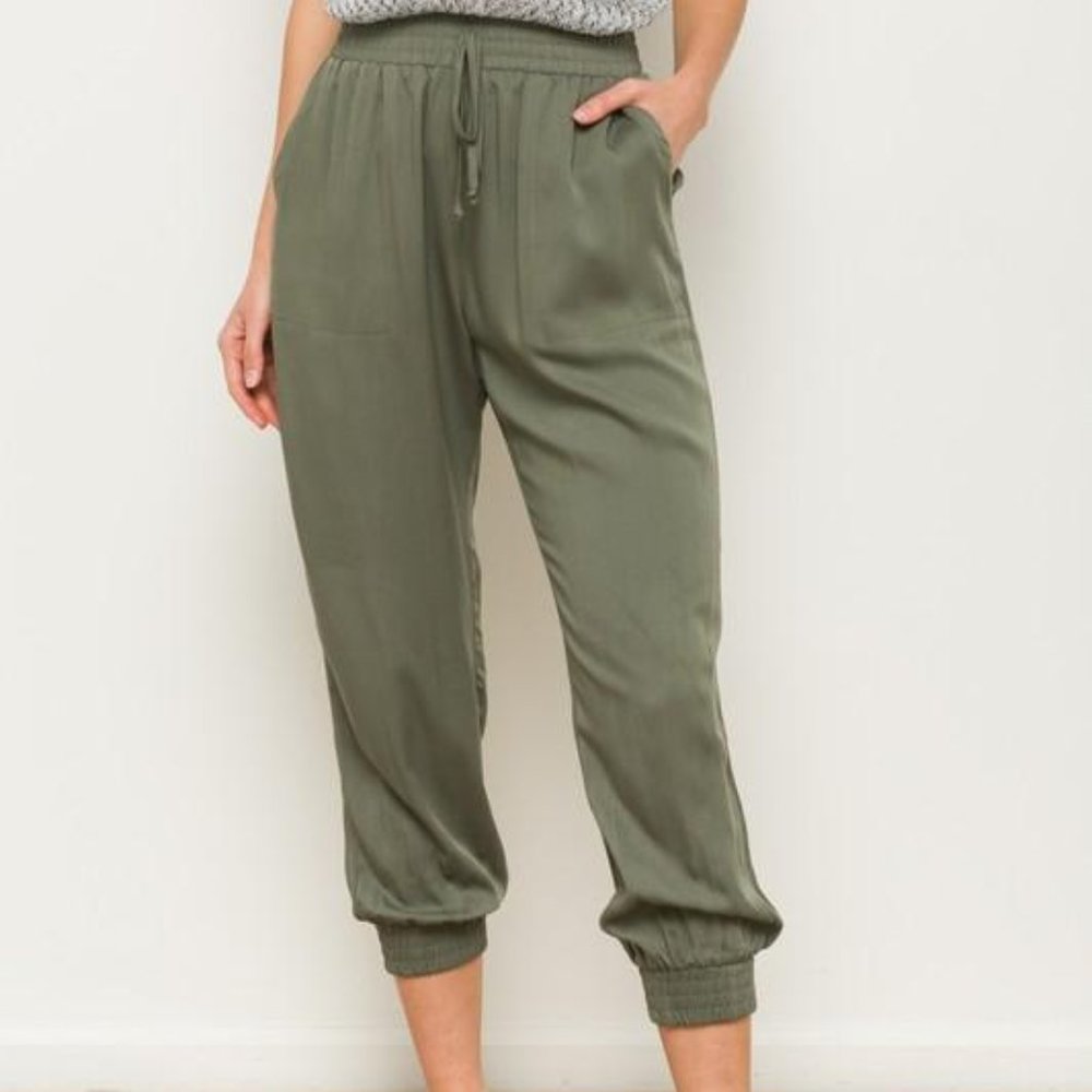 Olive Elastic Waist Jogger Pants